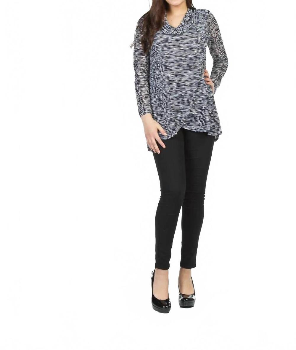 NEW PAPILLON cowl neck stripe crossover sweater in navy multi